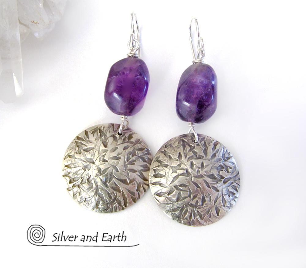 Sterling Silver Earrings with Amethyst Gemstones - February Birthstone Jewelry