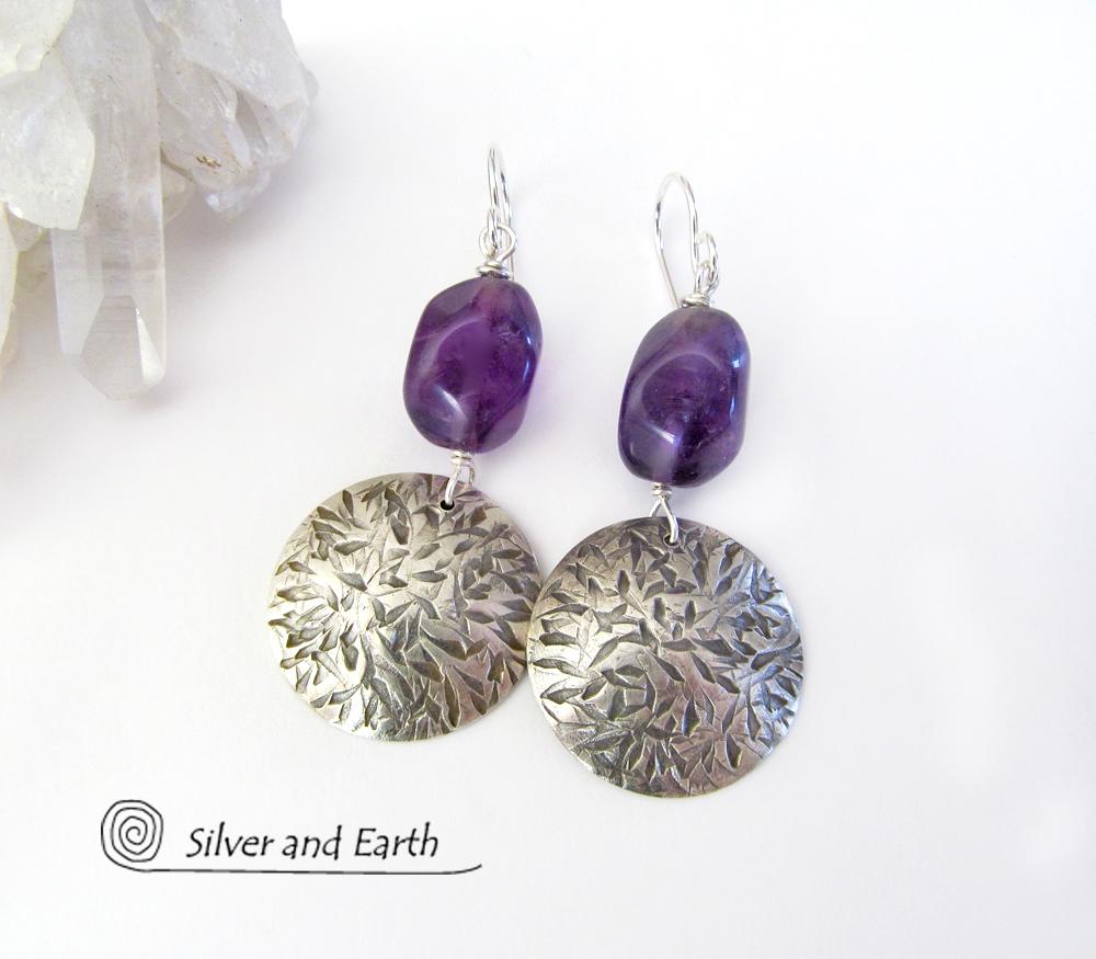 Sterling Silver Earrings with Amethyst Gemstones - February Birthstone Jewelry