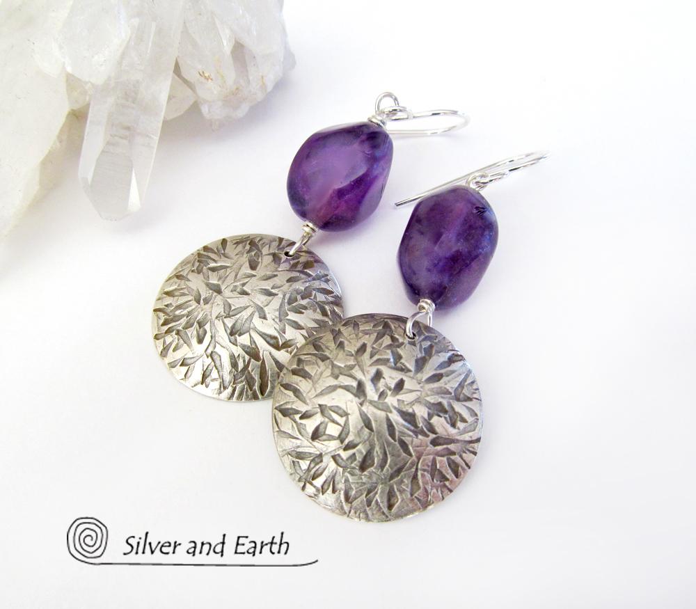 Sterling Silver Earrings with Amethyst Gemstones - February Birthstone Jewelry