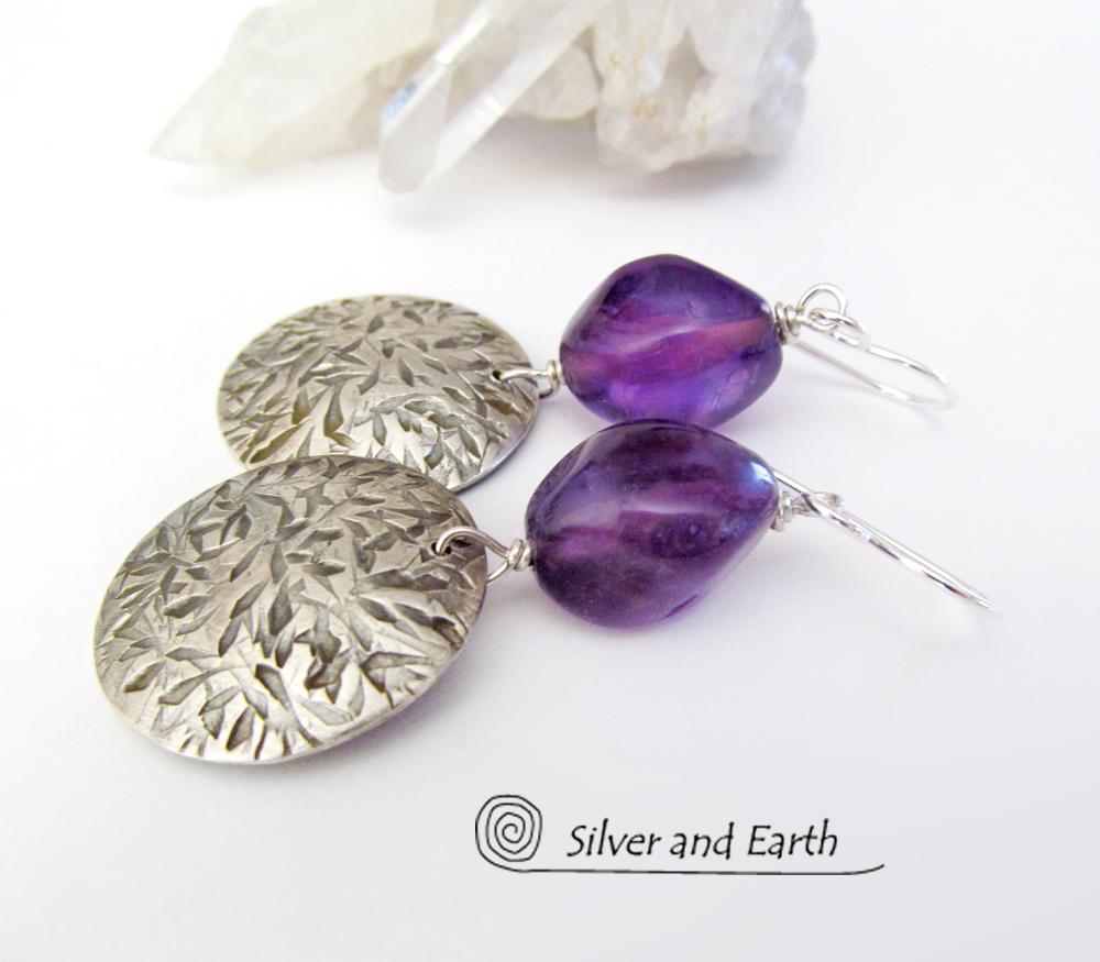 Sterling Silver Earrings with Amethyst Gemstones - February Birthstone Jewelry