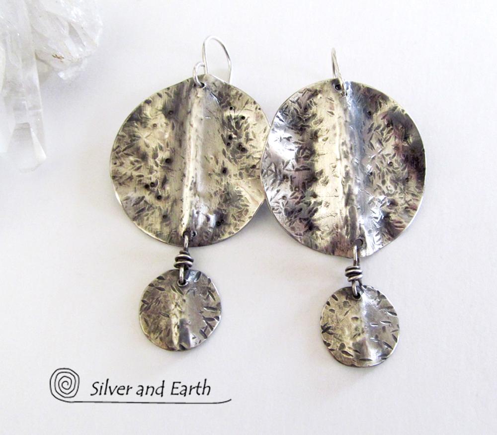 Textured Sterling Silver Dangle Earrings - Modern Silver Jewelry