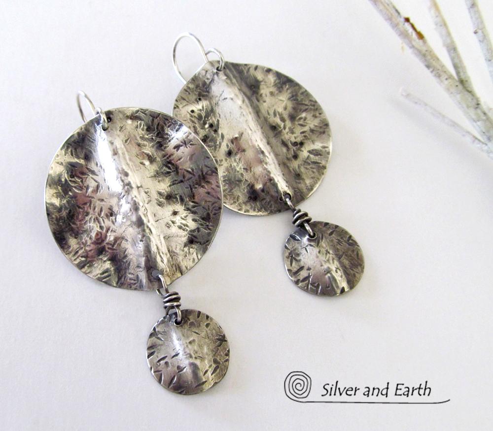 Textured Sterling Silver Dangle Earrings - Modern Silver Jewelry