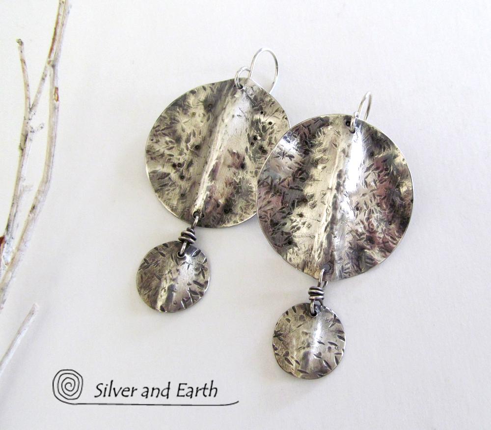 Textured Sterling Silver Dangle Earrings - Modern Silver Jewelry