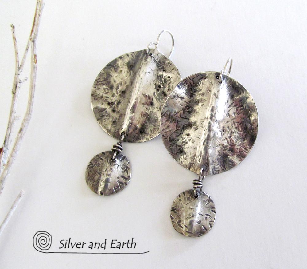 Textured Sterling Silver Dangle Earrings - Modern Silver Jewelry