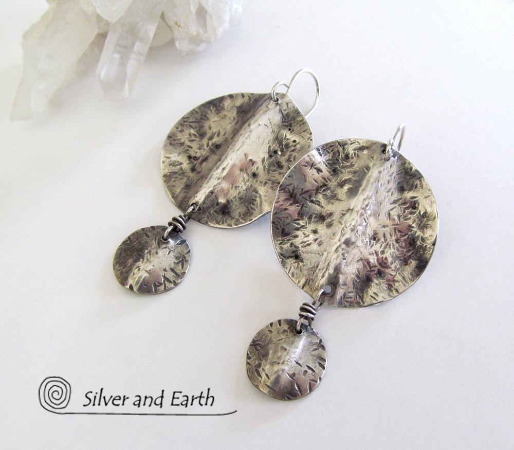 Textured Sterling Silver Dangle Earrings - Modern Silver Jewelry