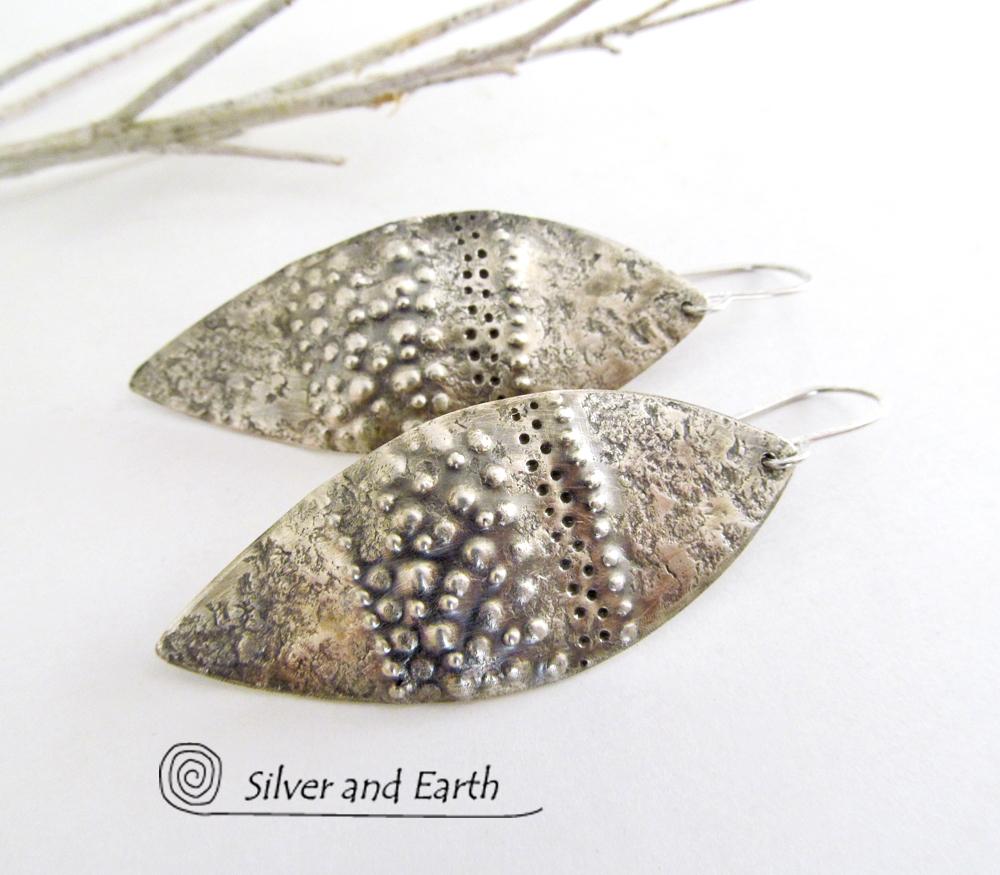 Earthy Organic Sterling Silver Dangle Earrings - Modern Rustic Edgy Jewelry