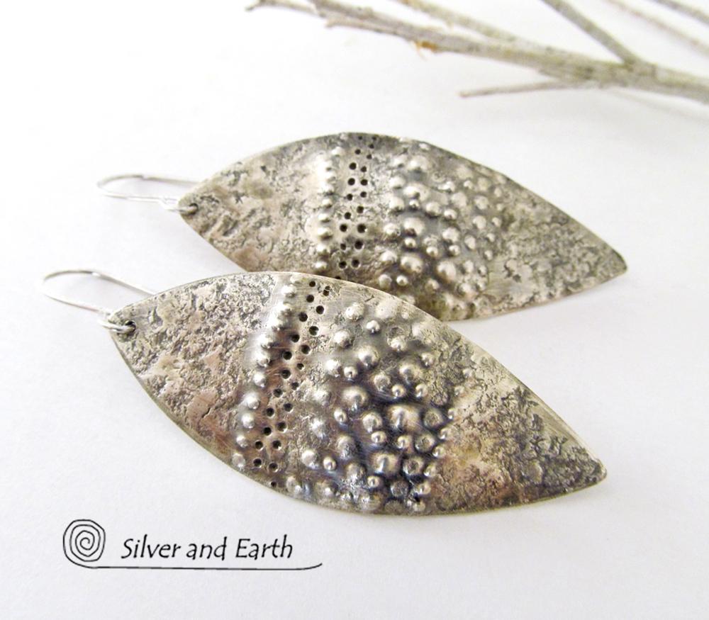 Earthy Organic Sterling Silver Dangle Earrings - Earthy Rustic Bohemian Jewelry