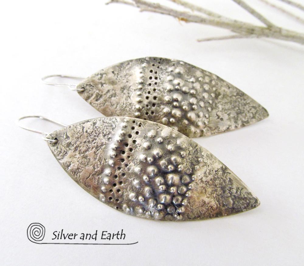 Earthy Organic Sterling Silver Dangle Earrings - Modern Rustic Edgy Jewelry