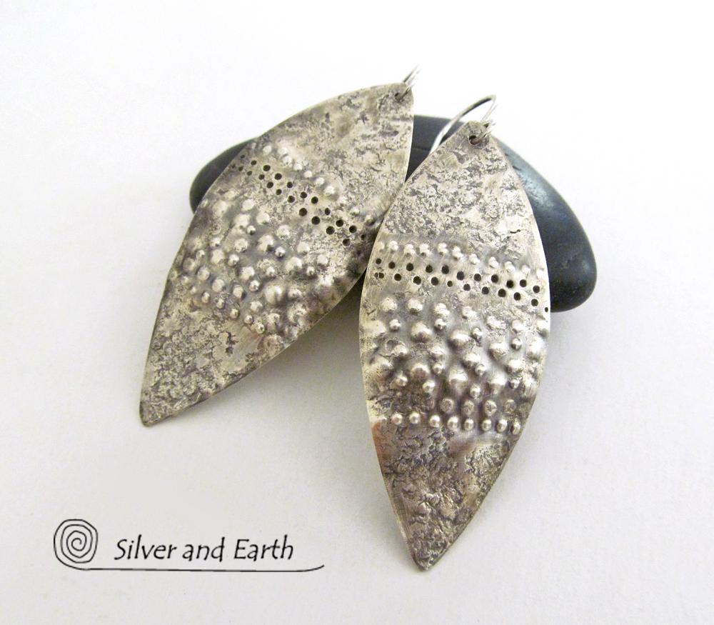 Earthy Organic Sterling Silver Dangle Earrings - Earthy Rustic Bohemian Jewelry