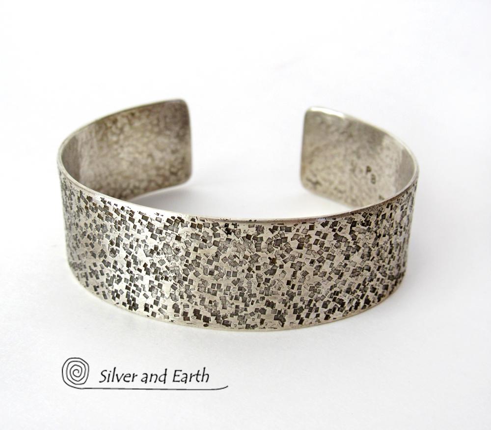 Modern Rustic Sterling Silver Cuff Bracelet - Jewelry for Men or Women
