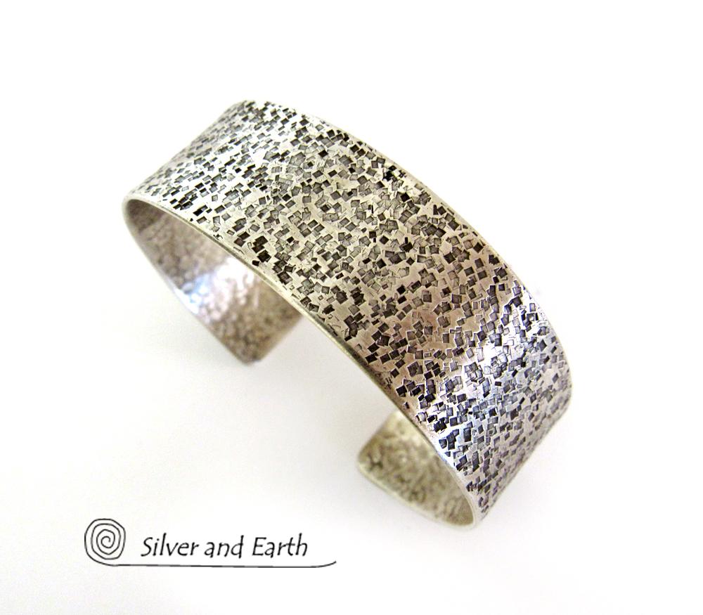 Modern Rustic Sterling Silver Cuff Bracelet - Jewelry for Men or Women