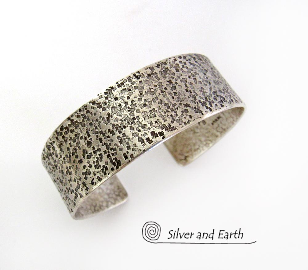 Modern Rustic Sterling Silver Cuff Bracelet - Jewelry for Men or Women