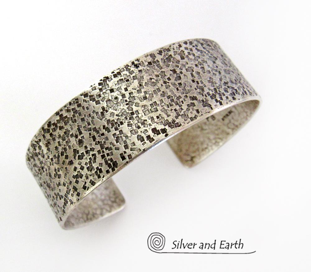 Modern Rustic Sterling Silver Cuff Bracelet - Jewelry for Men or Women