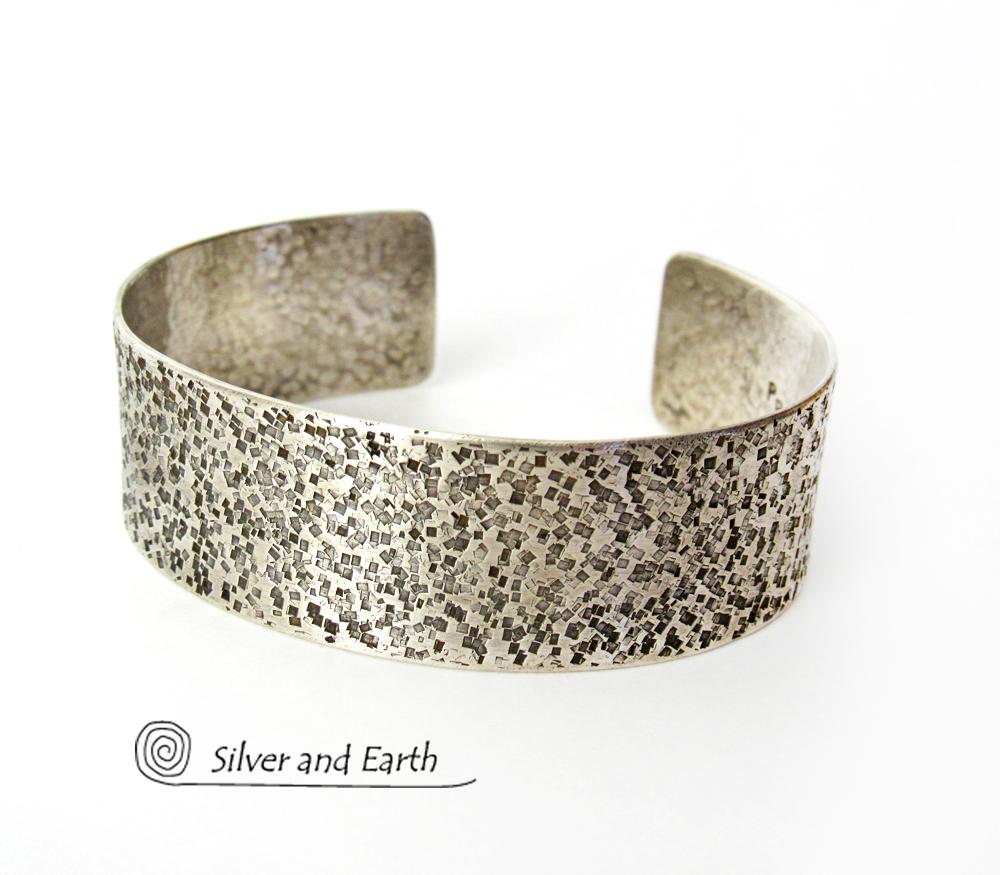 Modern Rustic Sterling Silver Cuff Bracelet - Jewelry for Men or Women