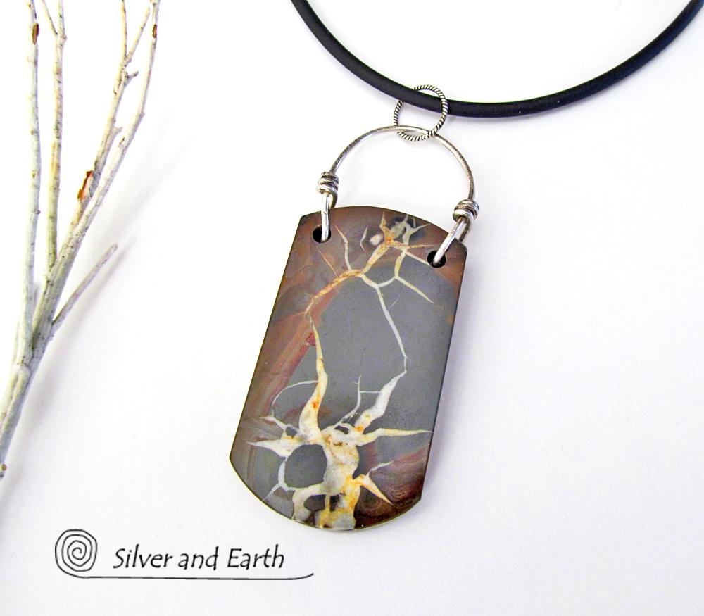 Septarian Fossil Necklace with Sterling Silver - Ancient Natural Fossil Jewelry