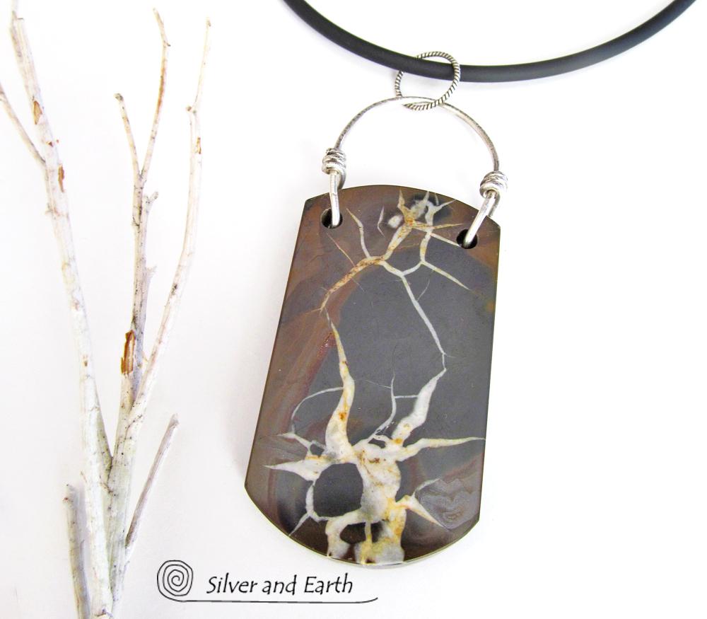 Septarian Fossil Necklace with Sterling Silver - Ancient Natural Fossil Jewelry