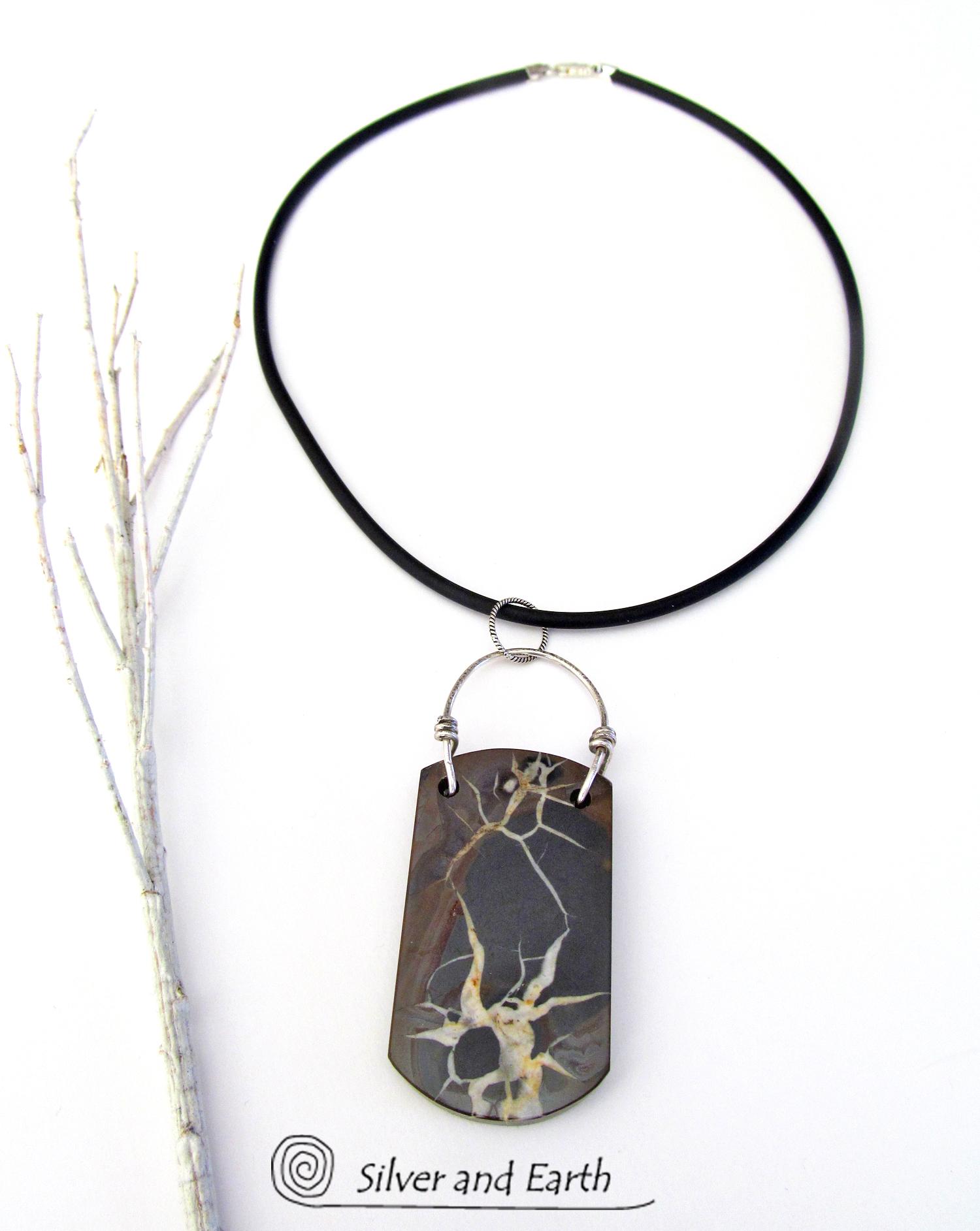Septarian Fossil Necklace with Sterling Silver - Ancient Natural Fossil Jewelry