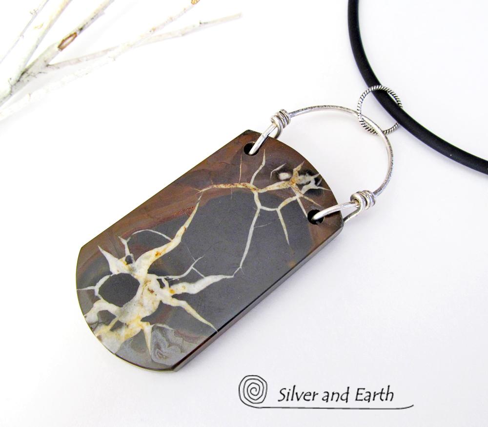 Septarian Fossil Necklace with Sterling Silver - Ancient Natural Fossil Jewelry