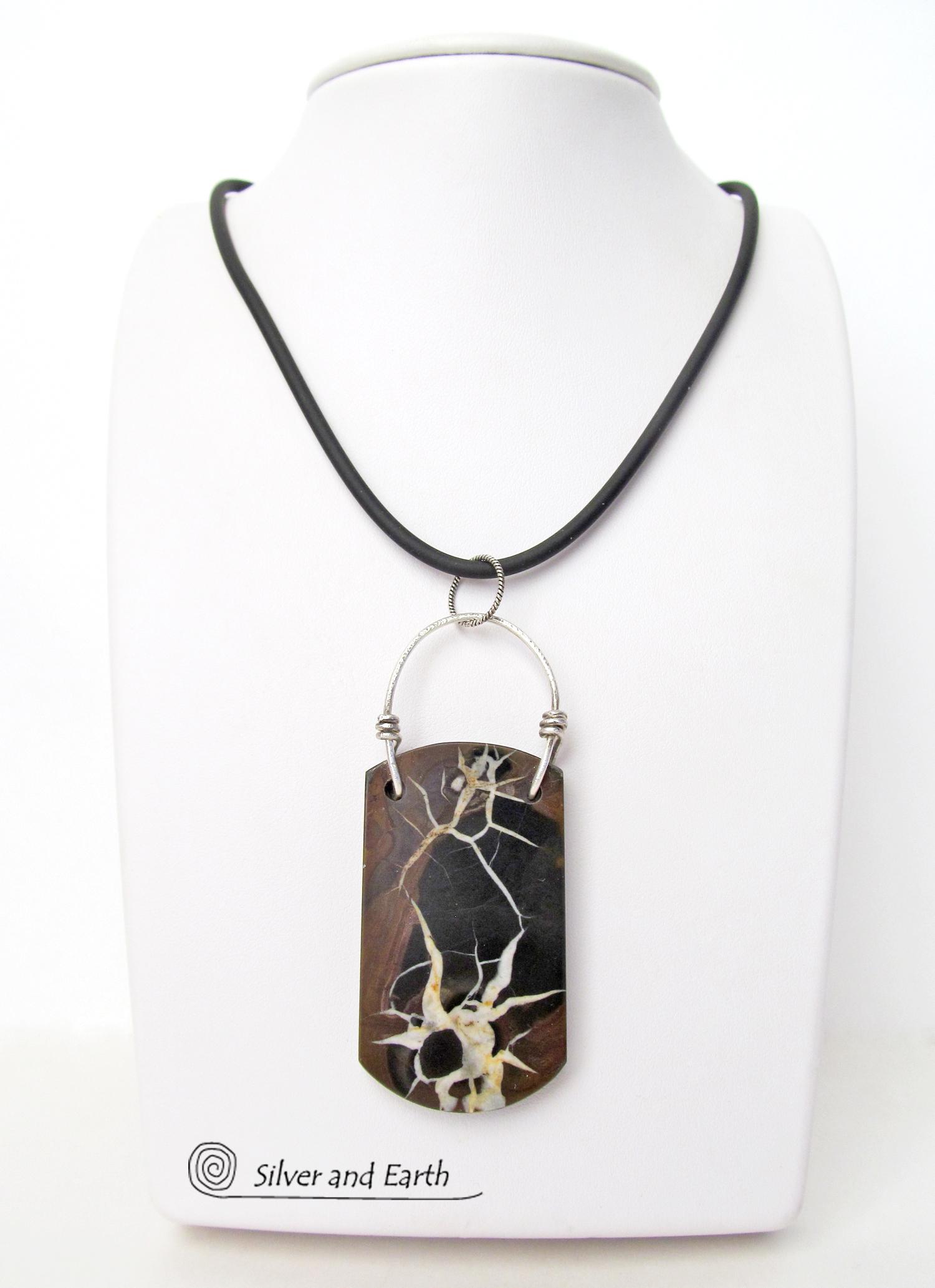 Septarian Fossil Necklace with Sterling Silver - Ancient Natural Fossil Jewelry