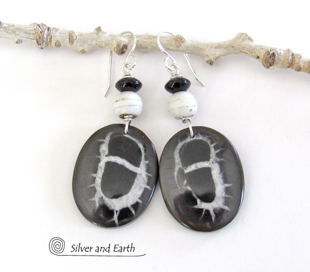 Septarian Fossil Stone Earrings - Ancient Natural Fossil Jewelry