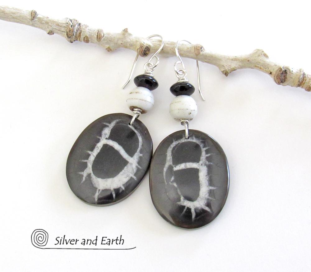 Septarian Fossil Stone Earrings - Ancient Natural Fossil Jewelry