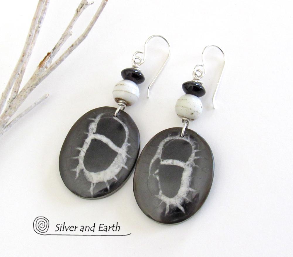 Septarian Fossil Stone Earrings - Ancient Natural Fossil Jewelry