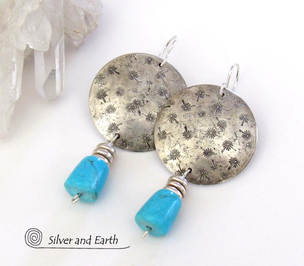 Sterling Silver Earrings with Dangling Sleeping Beauty Turquoise Stones