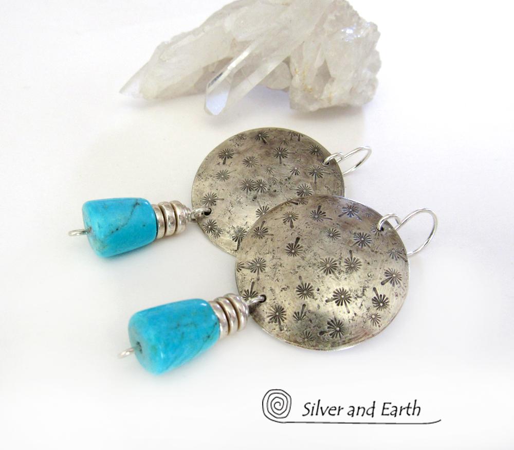 Sterling Silver Earrings with Dangling Sleeping Beauty Turquoise Stones
