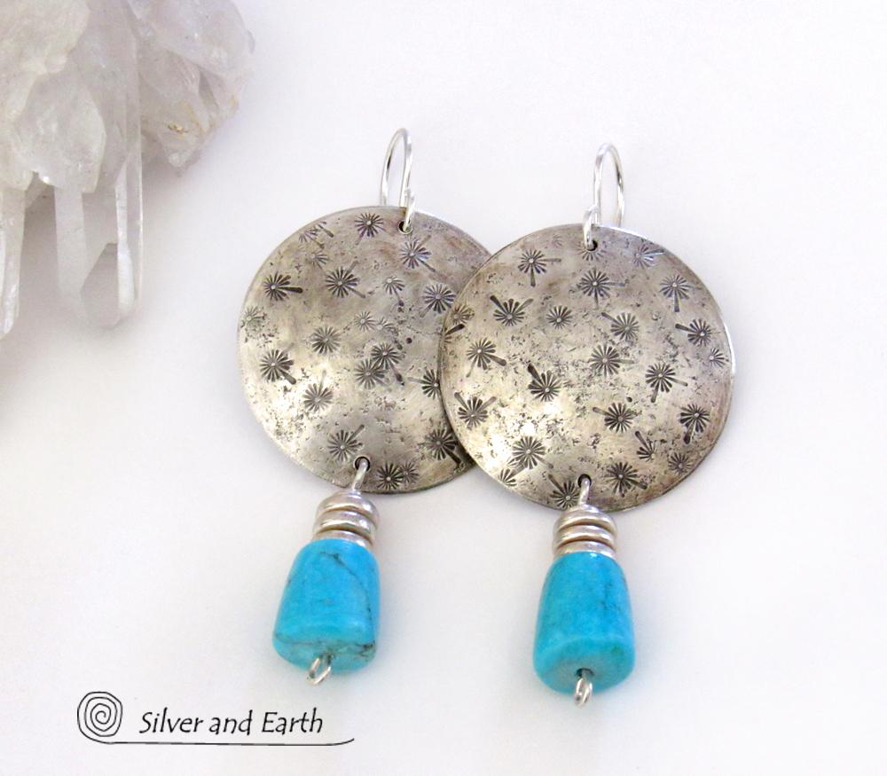 Sterling Silver Earrings with Dangling Sleeping Beauty Turquoise Stones