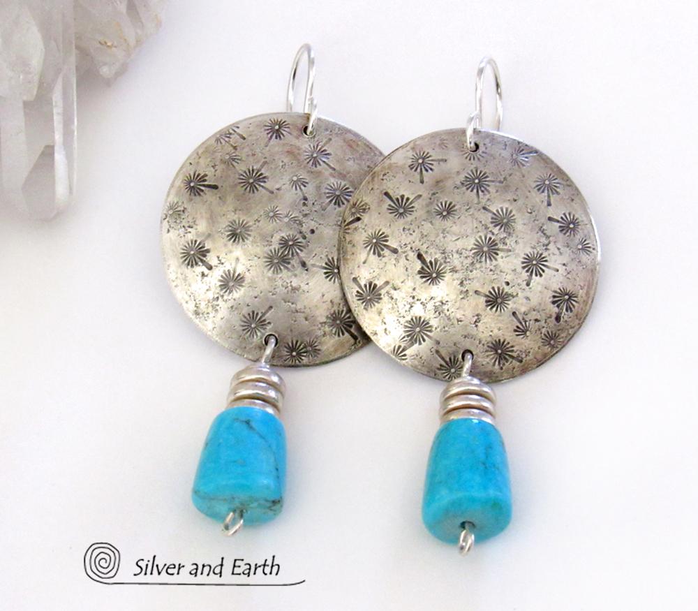 Sterling Silver Earrings with Dangling Sleeping Beauty Turquoise Stones
