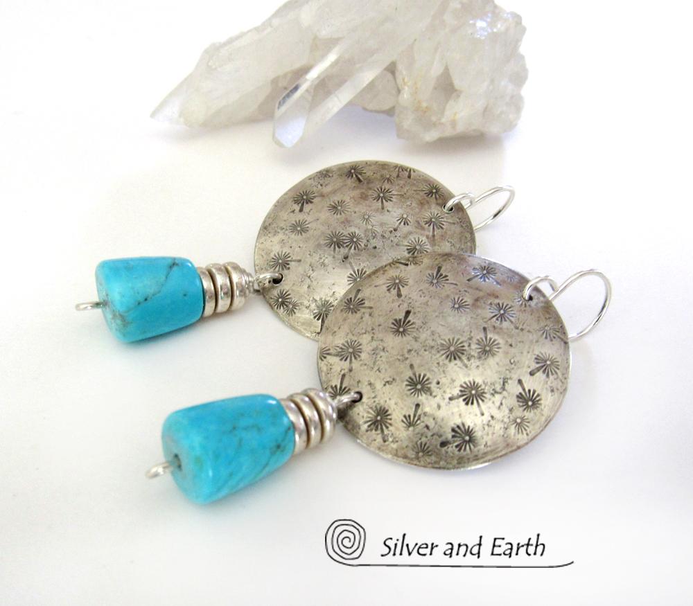 Sterling Silver Earrings with Dangling Sleeping Beauty Turquoise Stones