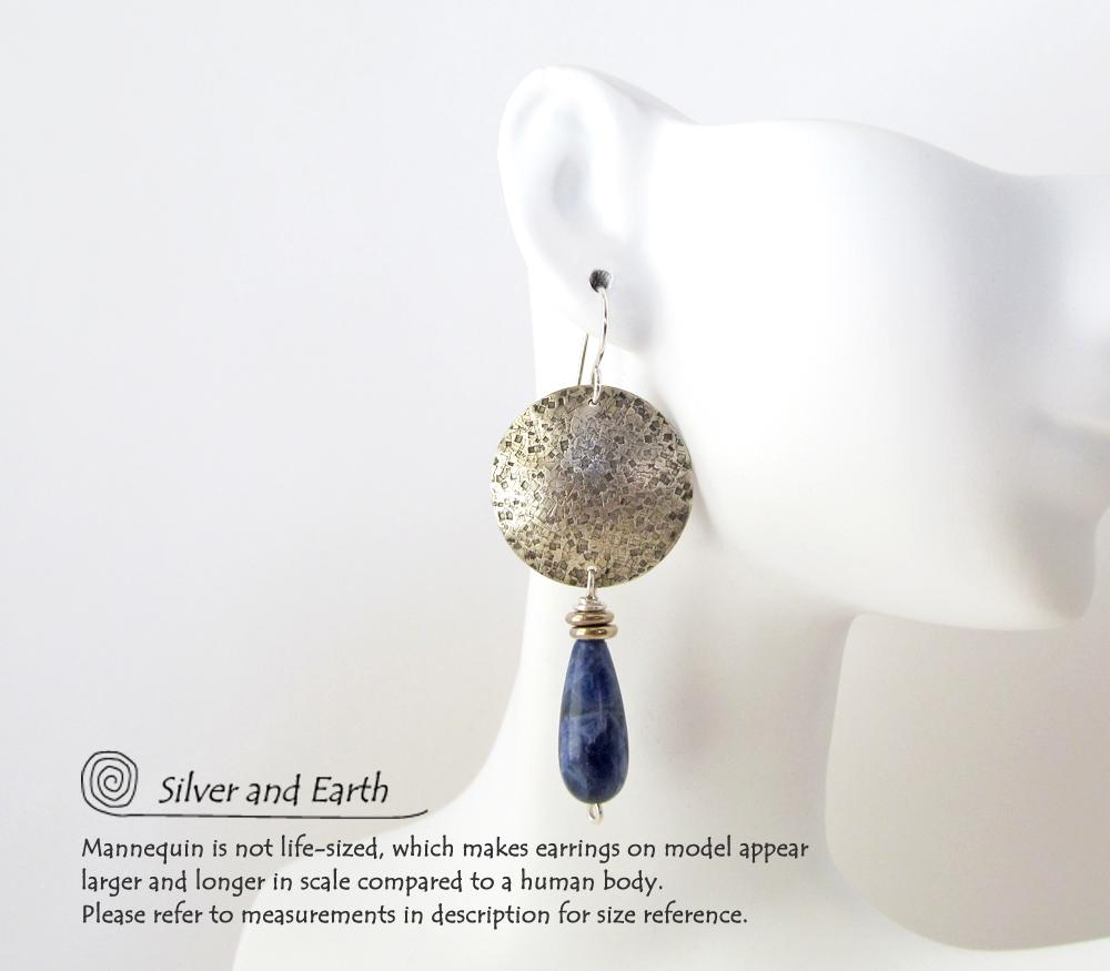 Sterling Silver Earrings with Blue Sodalite Gemstones - Modern Silver Jewelry