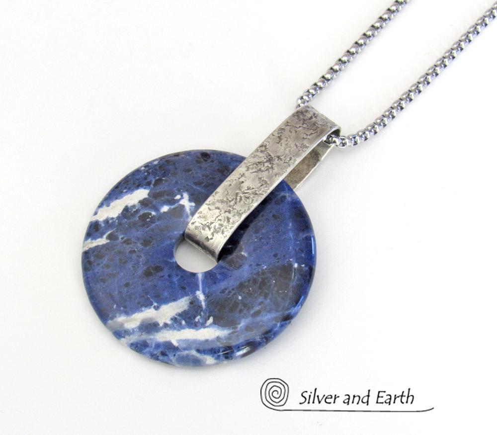 Blue Sodalite Gemstone Sterling Silver Pendant Necklace - Natural Stone Jewelry