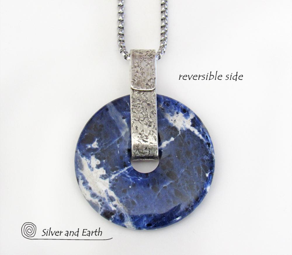 Blue Sodalite Gemstone Sterling Silver Pendant Necklace - Natural Stone Jewelry