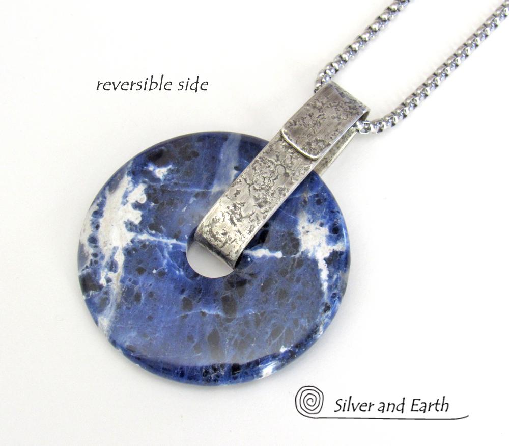 Blue Sodalite Gemstone Sterling Silver Pendant Necklace - Natural Stone Jewelry