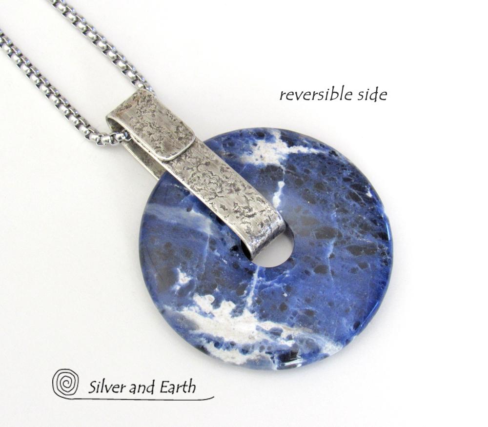 Blue Sodalite Gemstone Sterling Silver Pendant Necklace - Natural Stone Jewelry