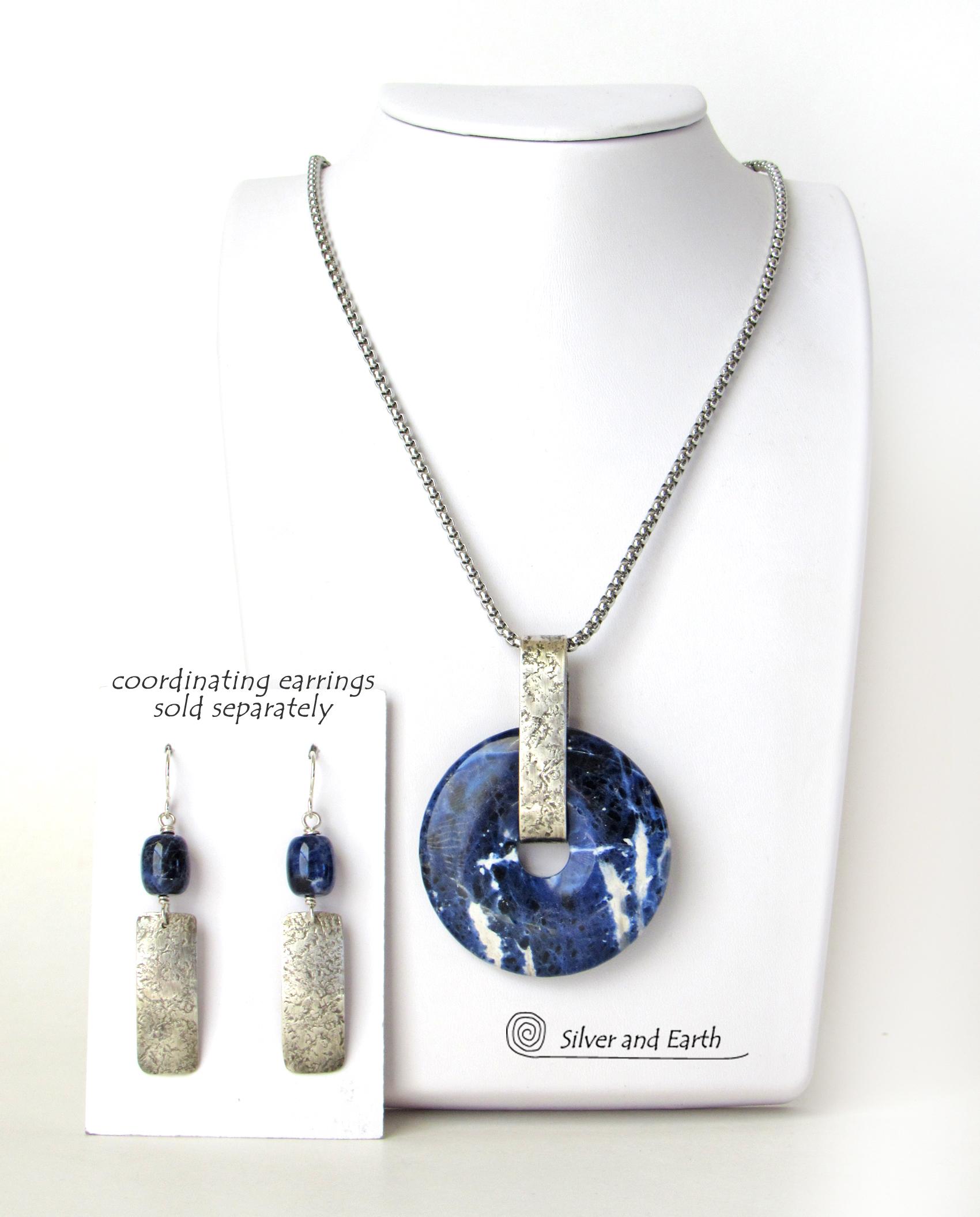 Blue Sodalite Gemstone Sterling Silver Pendant Necklace - Natural Stone Jewelry