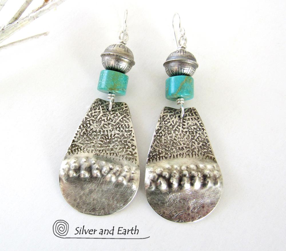 Stamped Sterling Silver & Turquoise Earrings - Southwest Sterling Silver Jewelry