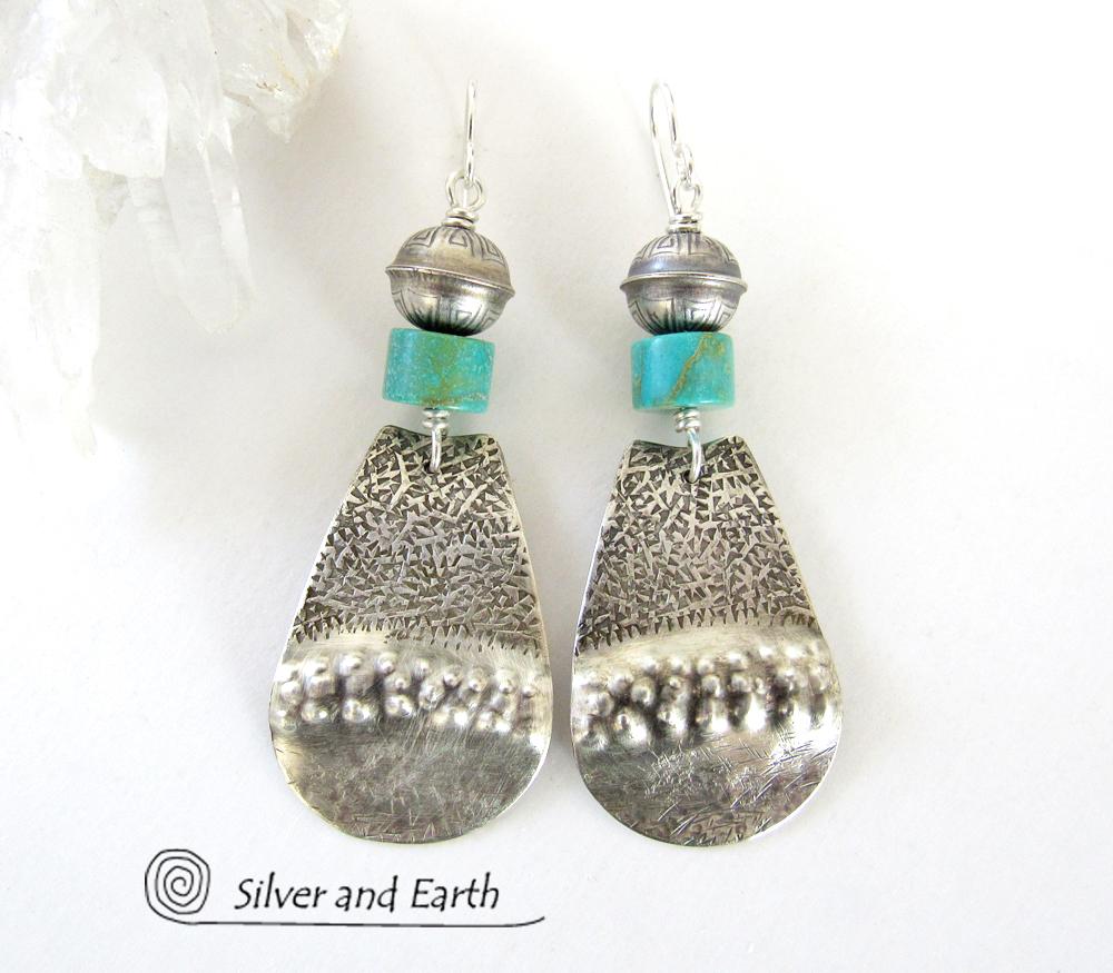 Stamped Sterling Silver & Turquoise Earrings - Southwest Sterling Silver Jewelry