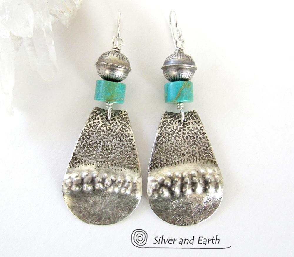 Stamped Sterling Silver & Turquoise Earrings - Southwest Sterling Silver Jewelry