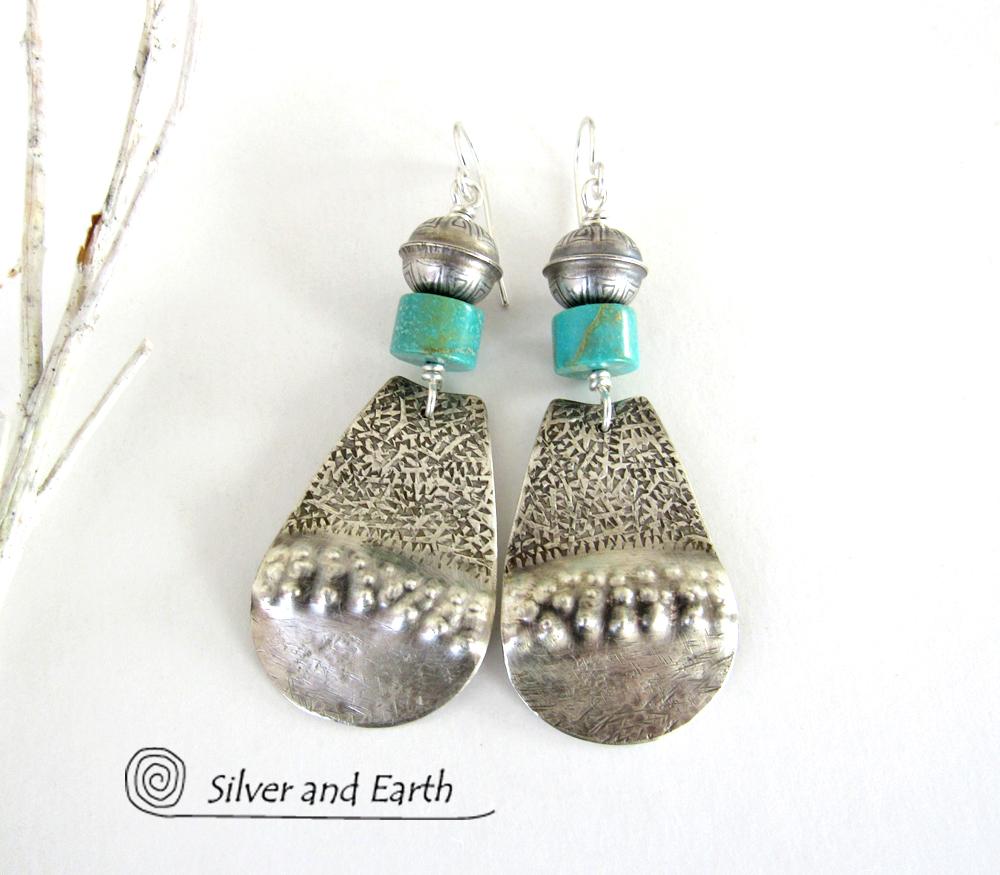 Stamped Sterling Silver & Turquoise Earrings - Southwest Sterling Silver Jewelry