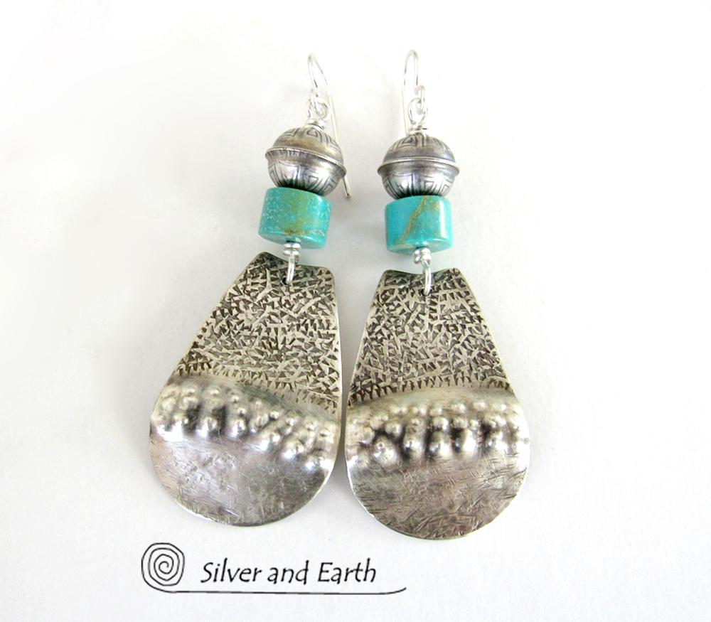 Stamped Sterling Silver & Turquoise Earrings - Southwest Sterling Silver Jewelry