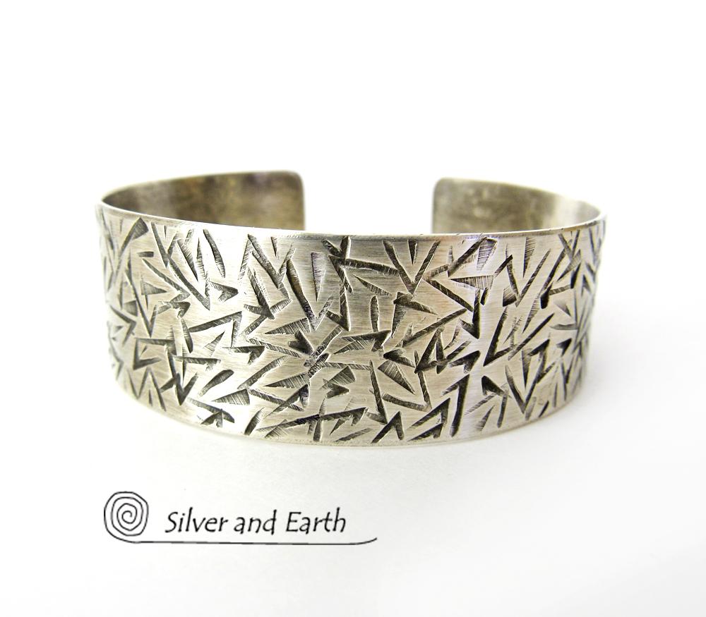 Textured Sterling Silver Cuff Bracelet - Unisex Bracelet for Men / Women