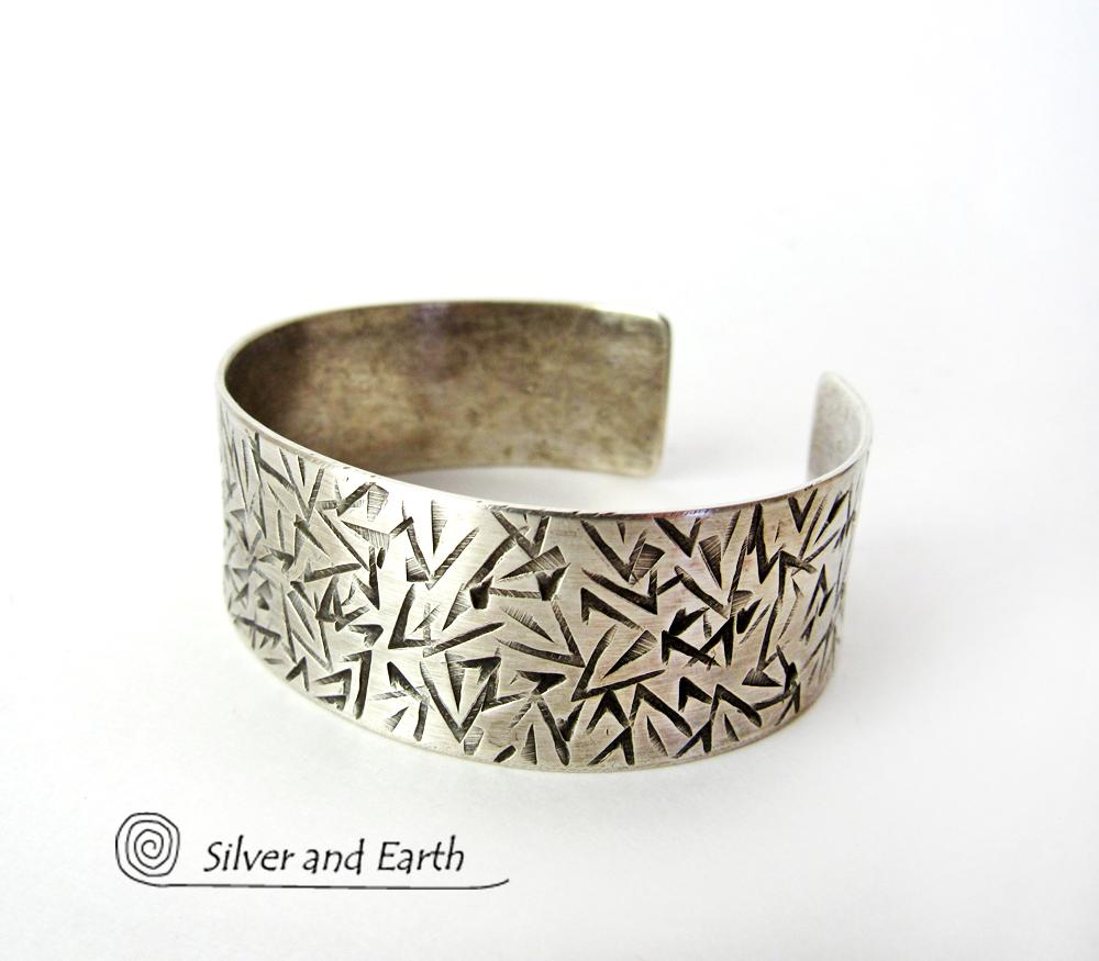 Textured Sterling Silver Cuff Bracelet - Unisex Bracelet for Men / Women