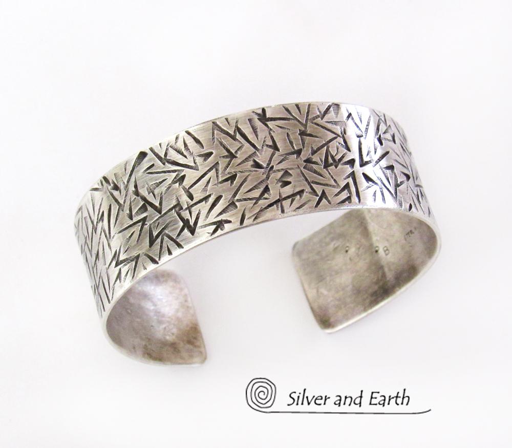 Textured Sterling Silver Cuff Bracelet - Unisex Bracelet for Men / Women