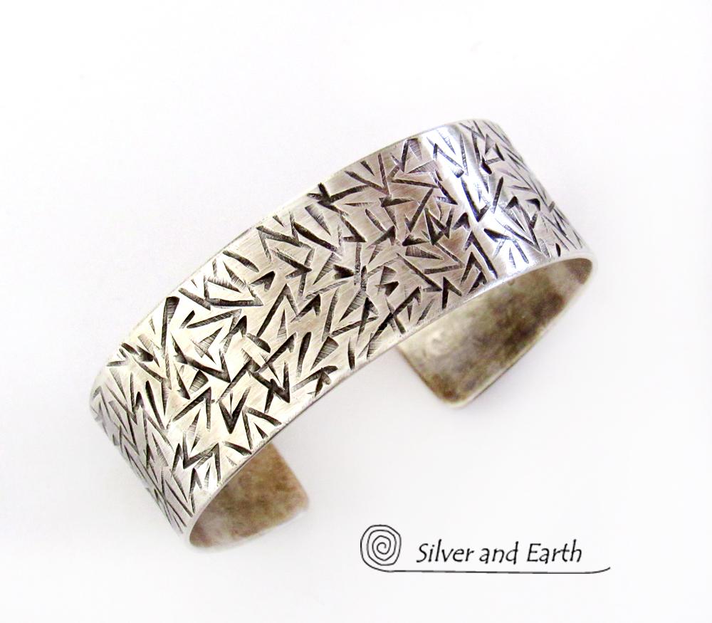 Textured Sterling Silver Cuff Bracelet - Unisex Bracelet for Men / Women