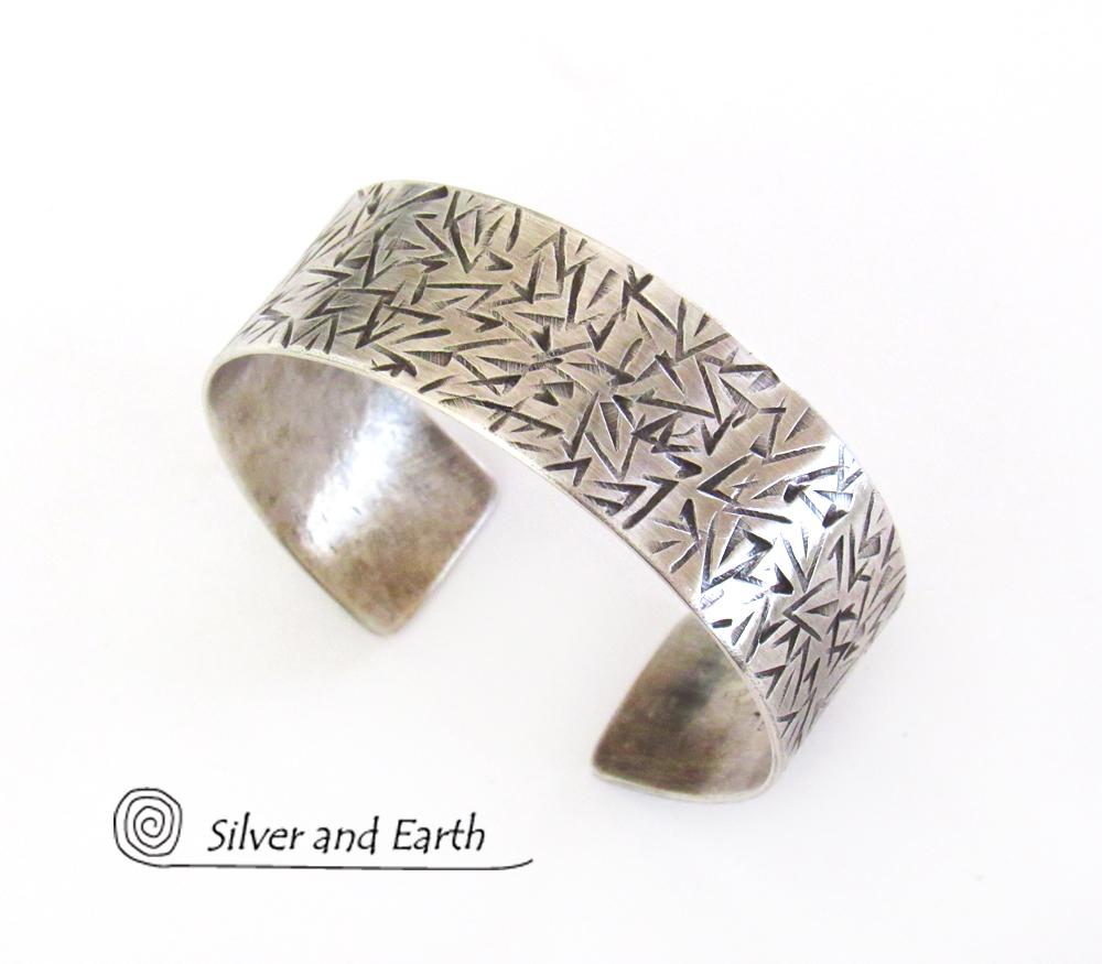 Textured Sterling Silver Cuff Bracelet - Unisex Bracelet for Men / Women