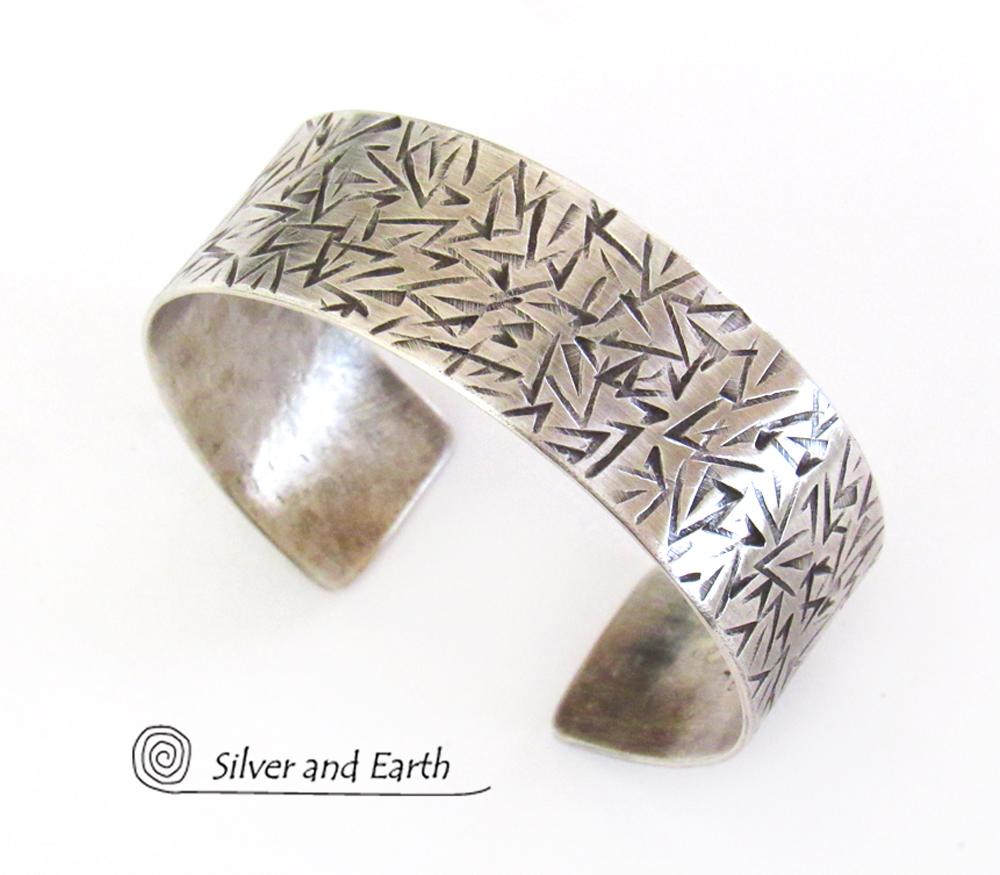 Textured Sterling Silver Cuff Bracelet - Unisex Bracelet for Men / Women