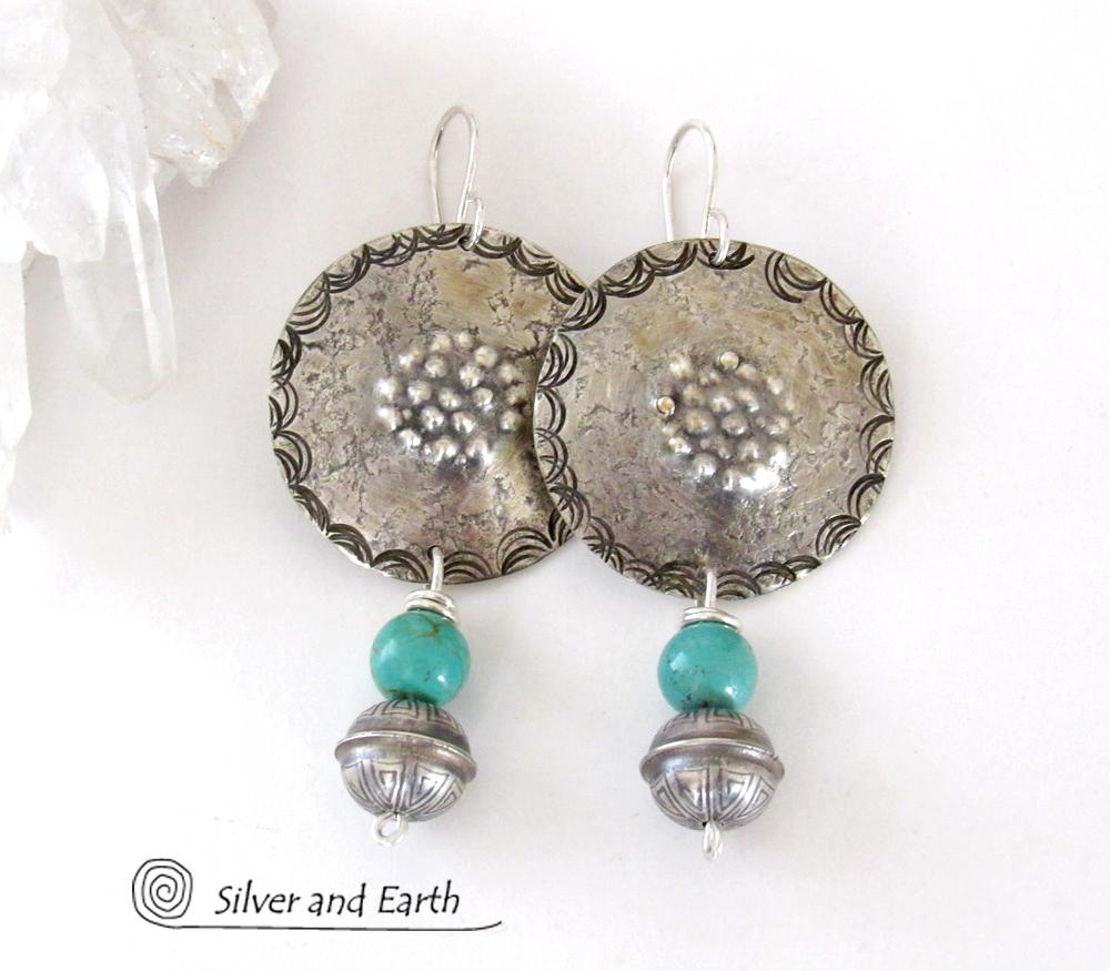 Turquoise & Sterling Silver Concho Earrings - Modern Southwestern Style Jewelry