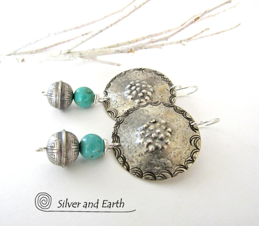 Turquoise & Sterling Silver Concho Earrings - Modern Southwestern Style Jewelry